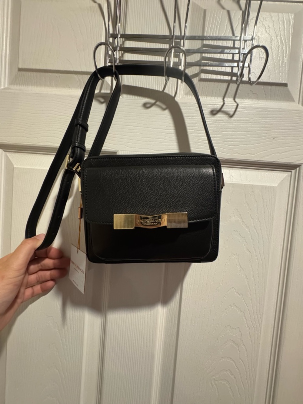 Bruno Magli Black Leather Crossbody with Gold Accent